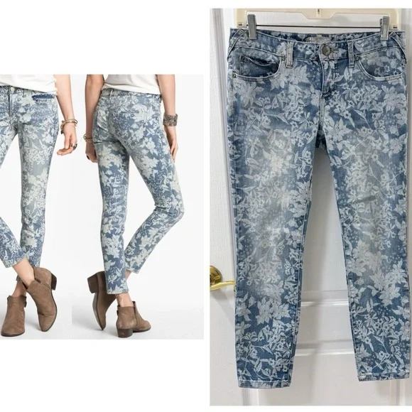 Free People Blue Printed Floral Ankle Cotton Jeans size 28 - Picture 1 of 12